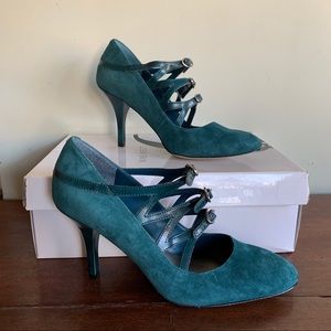 Nine West Jade Green Suede Mary Jane High Heels B-85